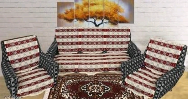 Dakshya Industries Maroon Color Cotton Sofa cover - Maroon, Cotton, Printed, Multipack 1